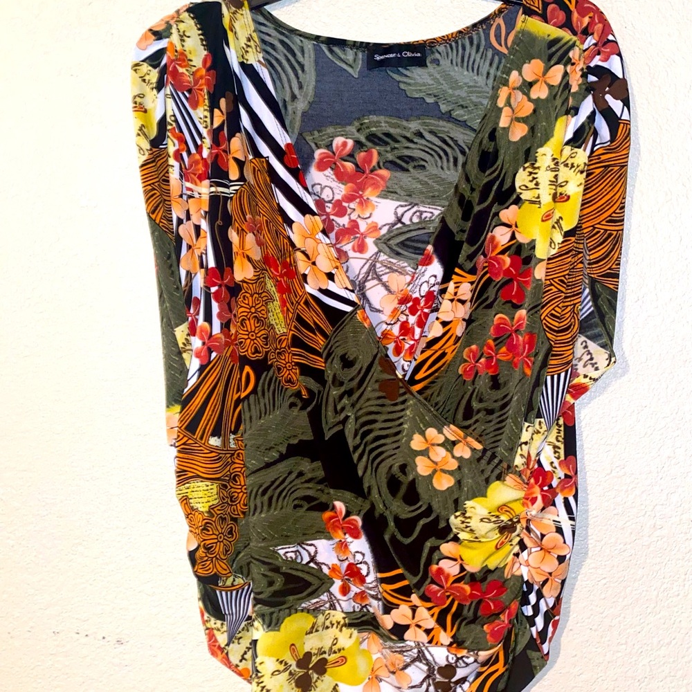 Colorful scoop neck, blouse